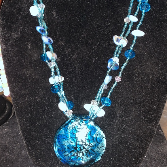 Vintage Seed beads , crystals,abalone shells pendent necklace - Picture 5 of 6